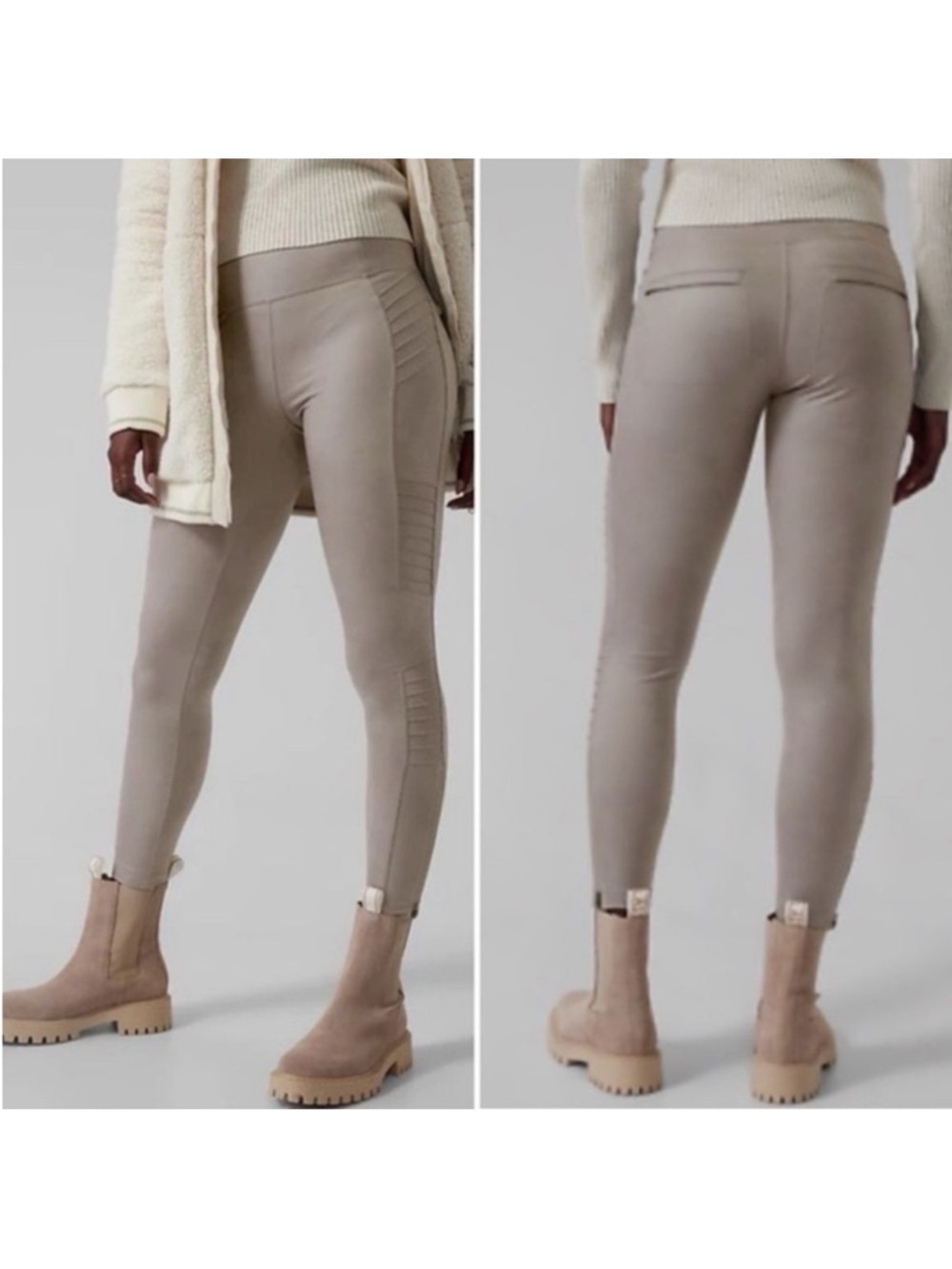 Athleta Delancey Gleam moto tight lustre like finish buff color M #2